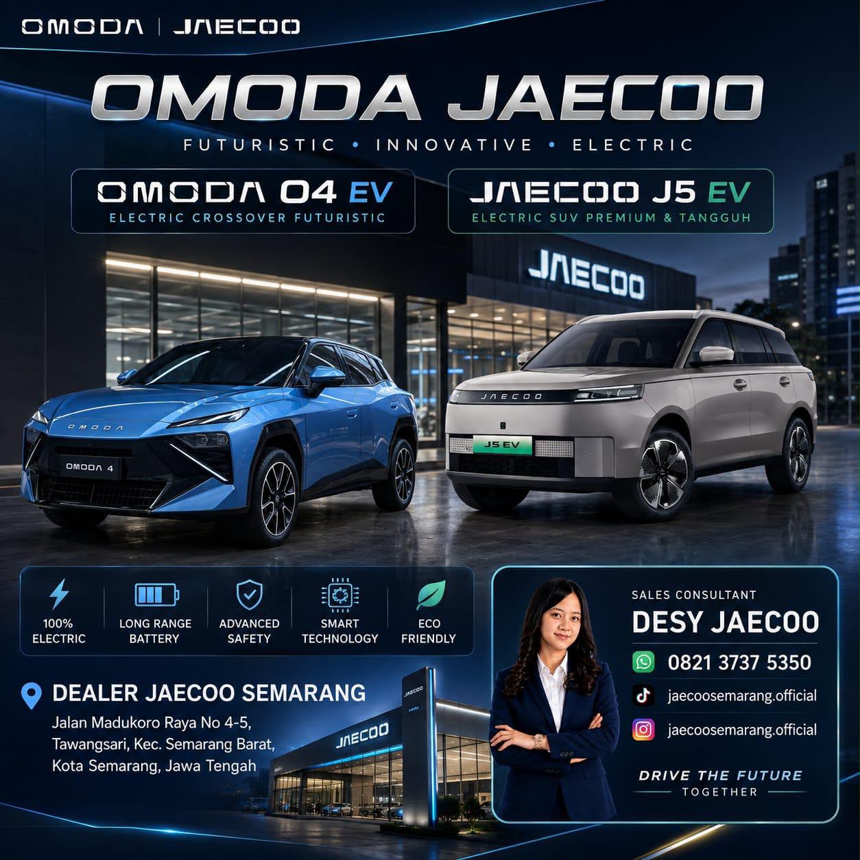 Pre-booking OMODA 04 EV bersama Dessy di OMODA JAECOO Sun Semarang. Hubungi 0821-3737-5350.